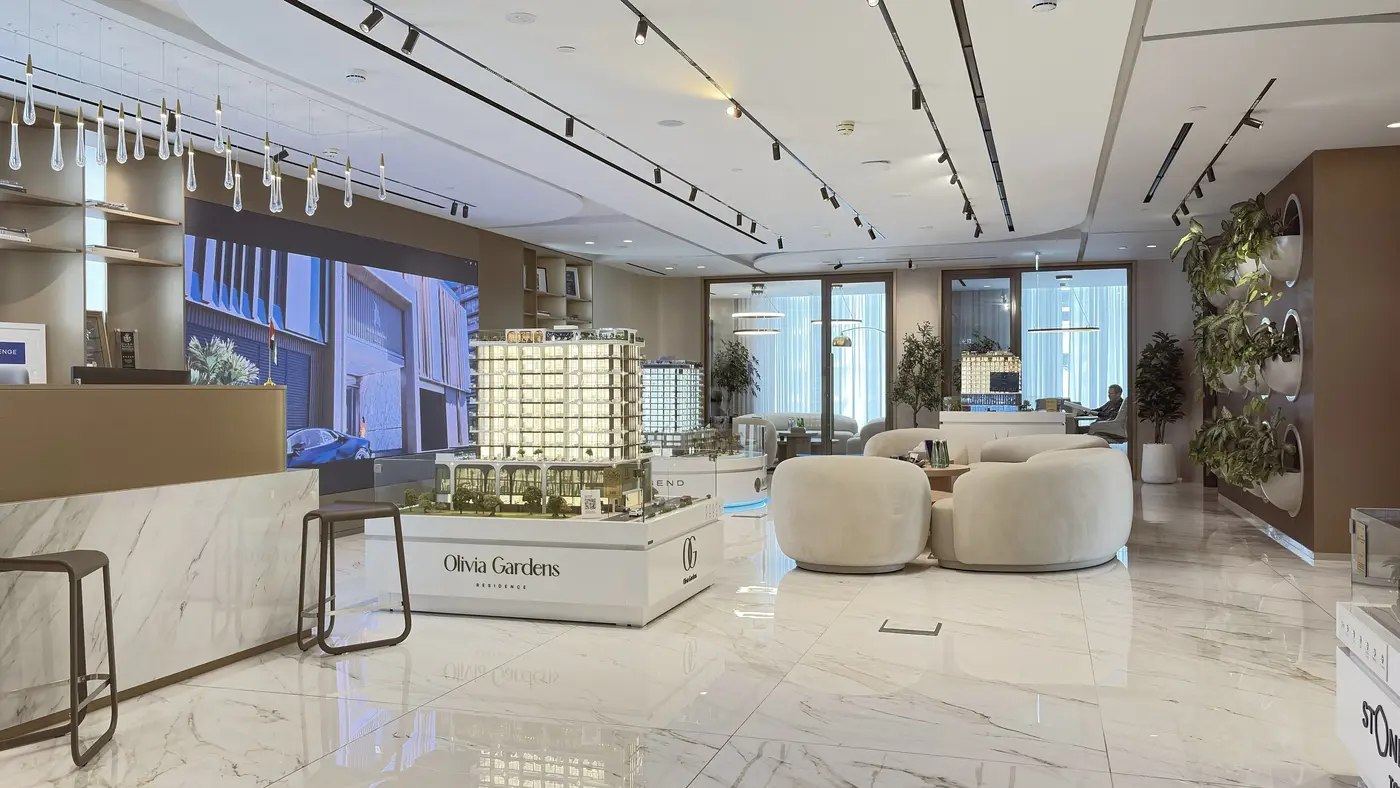 Sales center with architectural project models in Dubai